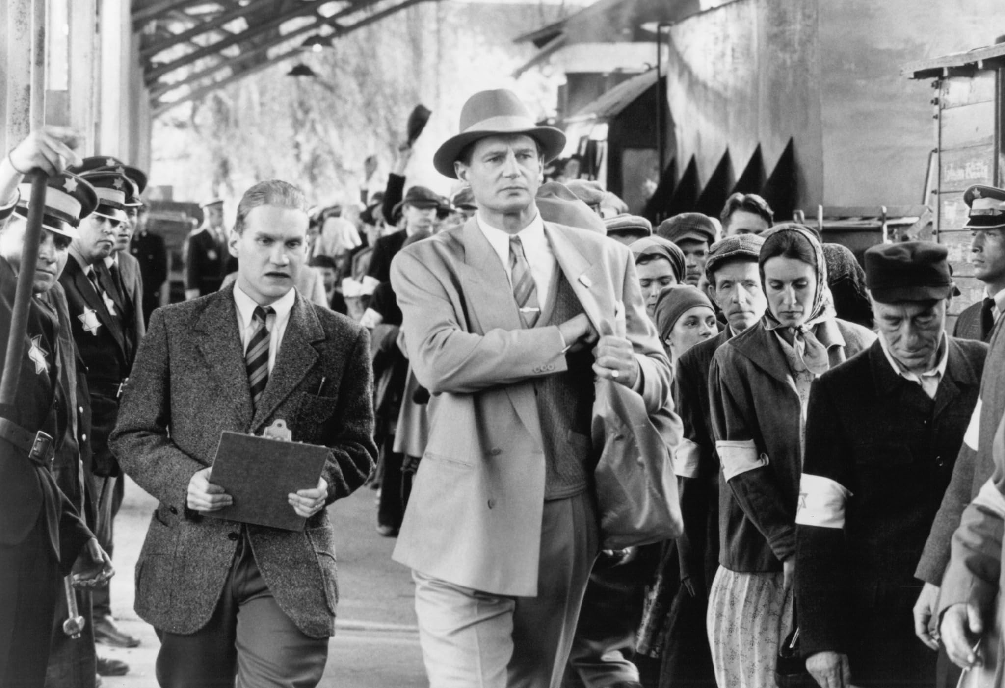 Schindler's List still of Schindler realizing he could have saved more